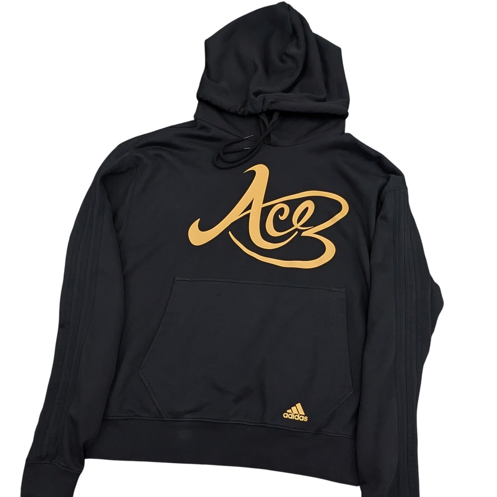 Adidas Ace Hoodie Mens Large Black‎ Gold Graphic Logo Sweatshirt Pullover
